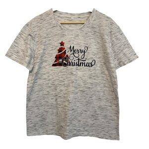 NEW Women's XL Merry Christmas Tree Graphic Holiday Grey Festive T-shirt